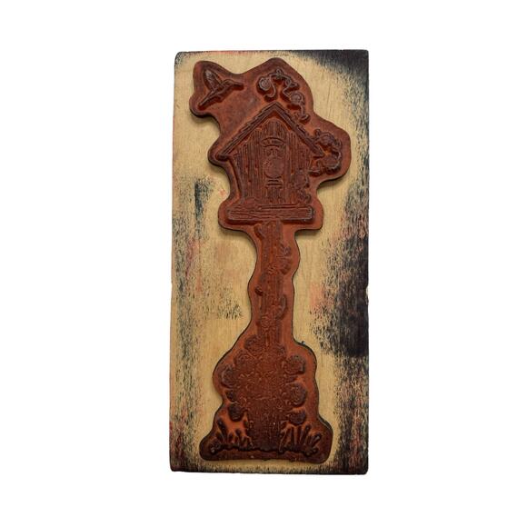 Large Hummingbird Birdhouse Flowers Vines Wood Mount Rubber Stamp Large Size - Picture 2 of 4